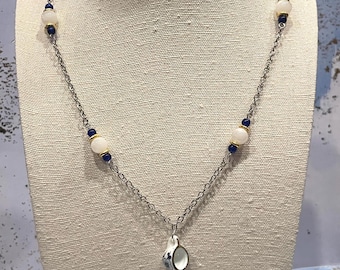 Fancy Teacup Necklace in Silver 19 inches long, blue white tea fancy british gold england china ceremony party cute kids fun handmade drink