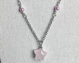 Pink Star Necklace in Silver 21inches