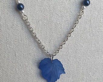 Blue Fairy Leaf Necklace in Silver 20inches