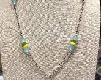 Blue and green Dragonfly Necklace in silver 20in…lake pond dragonfly insect spring teal blue green bug good luck cute bold beaded fun camp