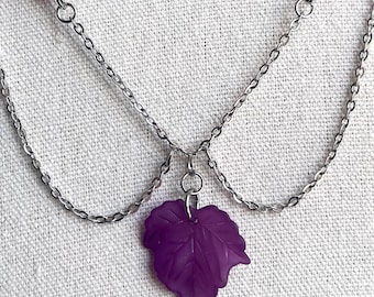 Purple Leaf Layered Fairy Necklace in Silver 19inches