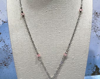 Pink Glass Heart Silver Necklace 21 inches… simple romantic delicate everyday wear jewelry cute kids fun love aphrodite pale pink baby pink
