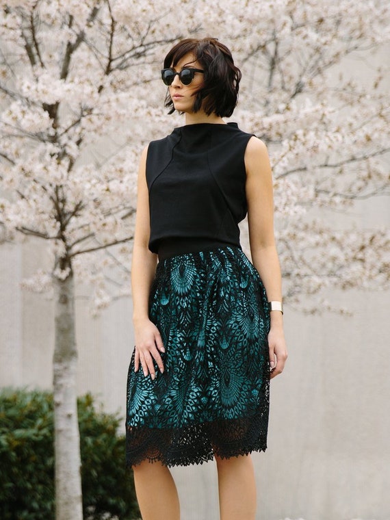 Black a line lace skirt top