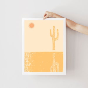 Desert Cactus Art Print, Woodblock Style Art Print, Minimal Art Print, Contemporary, Digital Download Print From Home Printable Download image 1