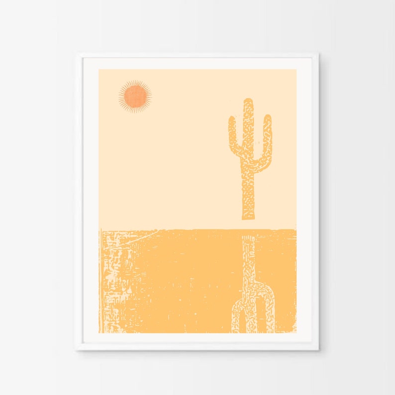 Desert Cactus Art Print, Woodblock Style Art Print, Minimal Art Print, Contemporary, Digital Download Print From Home Printable Download image 2