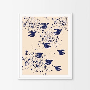 Birds In Flight Art Print, Bird Art, Minimal Decor, Block Print Style, Contemporary, Digital Download Print From Home Printable Download