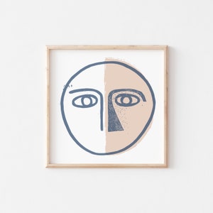 Face Doodle Minimal Print, Face Art Print, Mid Century Style, Contemporary, Digital Download Print From Home Printable Download