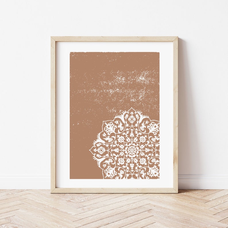 Indian Boho Lace Print, Woodblock Style Art Print, Minimal Art Print, Contemporary, Digital Download Print From Home Printable Download image 1