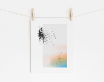 Collage Prism Scratch Ink Print, Screen Print Art, Minimal Art Print, Contemporary, Digital Download Print From Home Printable Download