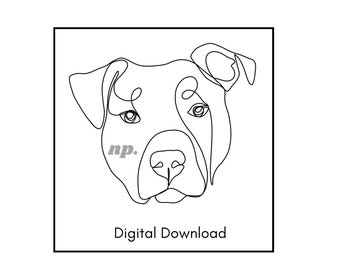One Line Drawing, Pitbull One Line Dog Drawing, Dog Tattoo, Dog Drawing, One Line Art