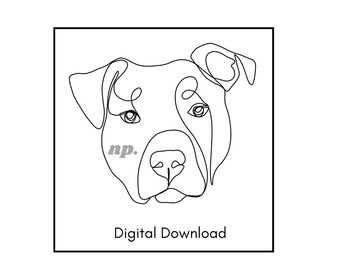 One Line Drawing, Pitbull One Line Dog Drawing, Dog Tattoo, Dog Drawing, One Line Art