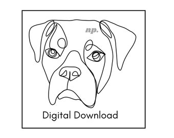 One Line Drawing, Boxer One Line Dog Drawing, One Line Pet Art, Pet Drawing, Pet Memorial, Pet Tattoo