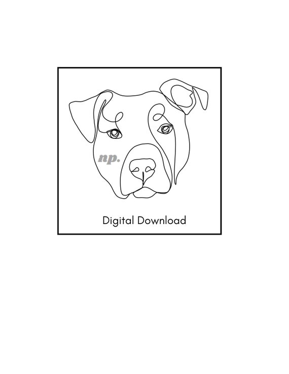 One Line Drawing, Pitbull One Line Dog Drawing, Dog Tattoo, Dog