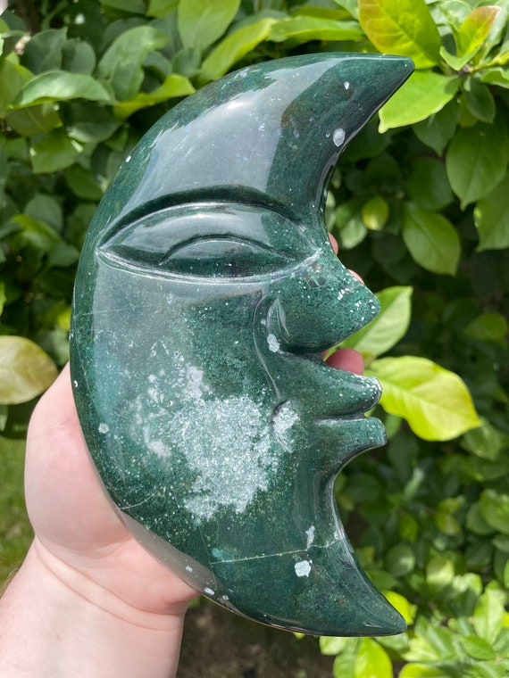 Hand carved Moss Agate Crescent Moons Hand carved Moss Agate Crescent Moons