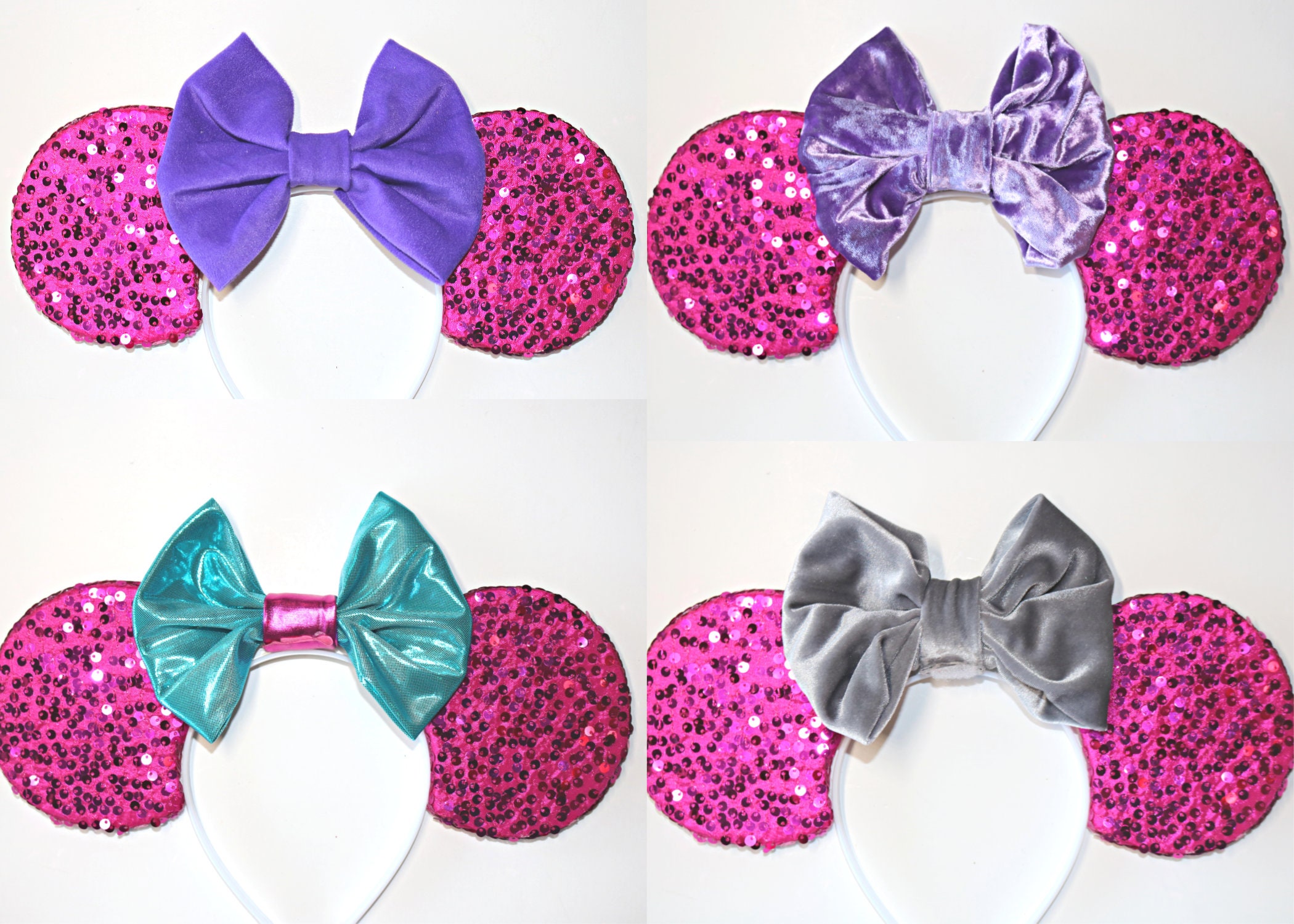 Hot Pink Velvet LV Minnie Ears with white sequin bow