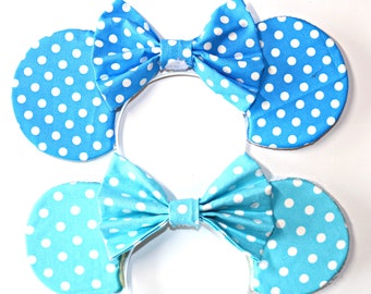 Blue Polka Dot Minnie Ears, Mouse Ears, Mickey Ears, Rock the Dots, Minnie Mouse Ears, Light Blue Polka Dots, Blue with White Polka Dots