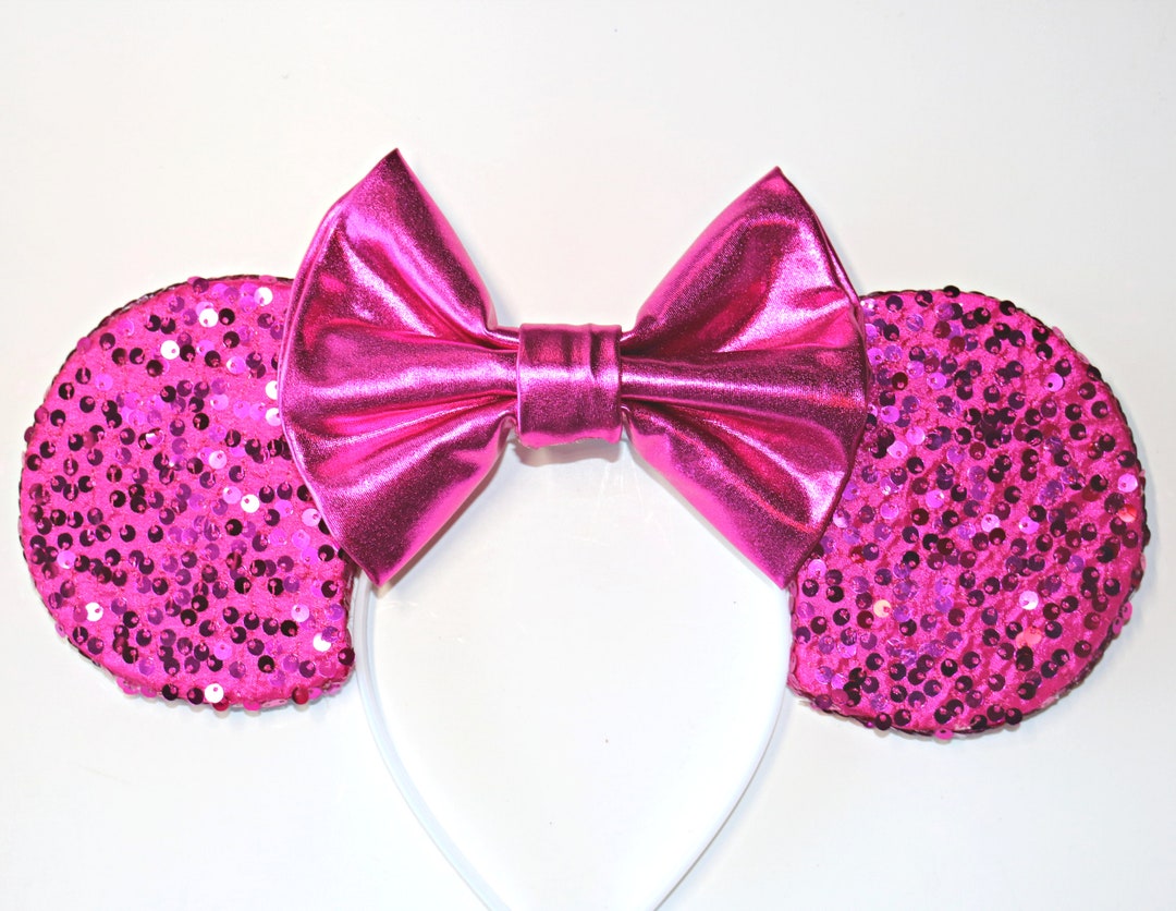 Hot Pink Velvet LV Minnie Ears with white sequin bow