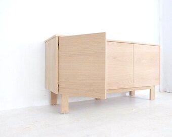 Built! Ready for Custom Stain and/or Seal — Solid White Oak 60” Three Door Credenza Natural Neutral Minimal Hygge Home