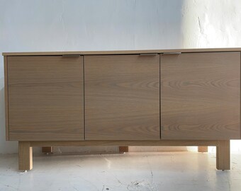 Solid Wood, White Oak, 3 Door credenza, hand rubbed plant oil hard wax finish, with strong wood grain