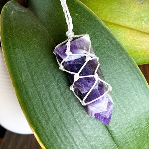 Chevron Amethyst Macrame Necklace