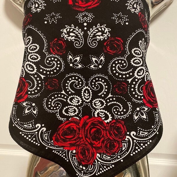 Y2K Bandana Scarf Tube Top Paisley Floral Print Black and White with Red Roses, Orange, Green, Rainbow Tie Back Made to Order