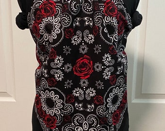 Y2K Bandana Scarf Halter Top Paisley Print Black and White Red Roses Tie Back Made to Order