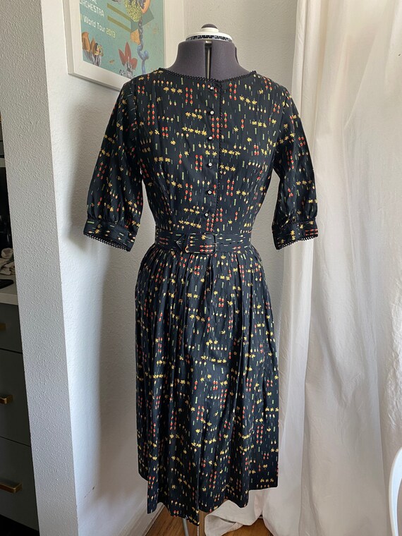 Vintage Mode O Day California Black Floral midi dr