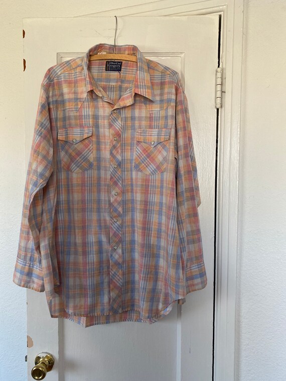 Vintage pearl snap xxl western shirt plaid pastel
