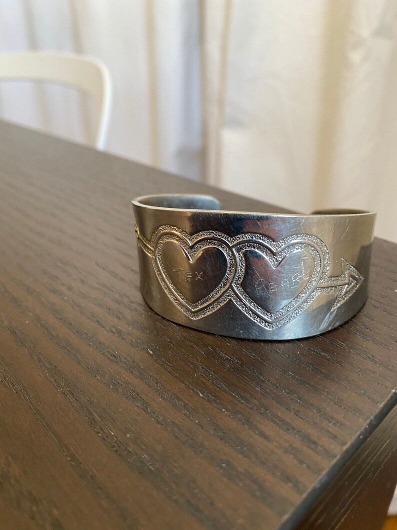 Vintage metal cuff Tex pearl sweetheart bracelet