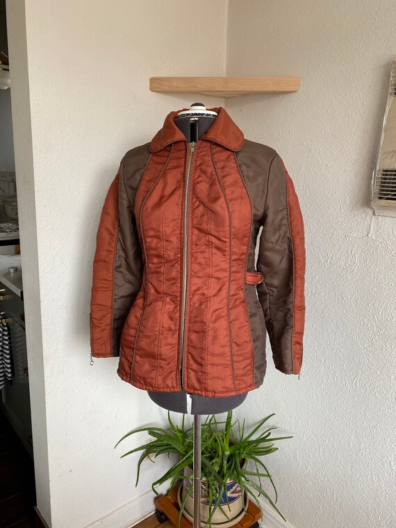 Vintage 70s mod maid winter ski jacket rust brown
