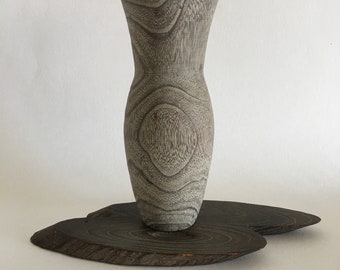 Gorgeous Wooden Vase with Copper Lining and Wooden Base