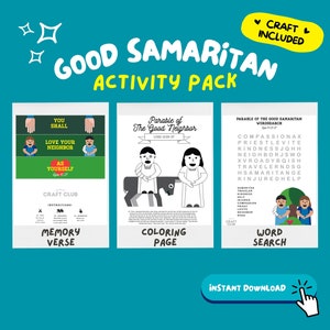 GOOD SAMARITAN PARABLE Activity Pack for Kids Memory Verse Printable Word Search for Kids Coloring Craft for Sunday School Craft