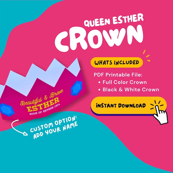 ESTHER CROWN Personalized Craft for Kids Object Lesson for Bible Storytelling Prop for Bible Teaching for Sunday School Printable Crown