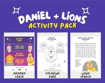 DANIEL LIONS DEN Activity Pack for Kids Memory Verse Printable Word Search for Kids Coloring Page Activity for Homeschool Lesson for Kids