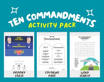 TEN COMMANDMENTS Activity Pack for Sunday School Story of Moses Lesson for Kids Church Activity for Homeschool Activity for Family Night