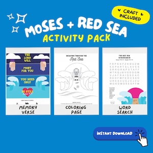 MOSES RED SEA Activity Pack for Kids Memory Verse Printable Word Search for Kids Coloring Printable Craft for Church Resource for Homeschool