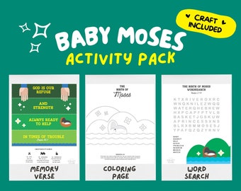 Pack d'activités Baby Moses : coloriage pour enfants, recherche de mots, verset à mémoriser (téléchargement numérique)