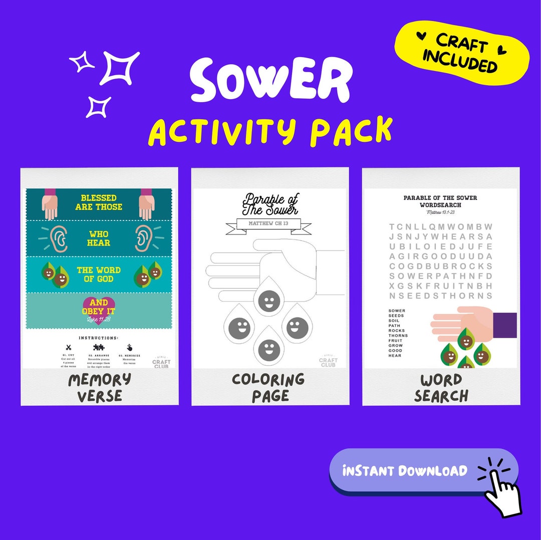 SOWER PARABLE Activity Pack for Kids Memory Verse Printable Word Search