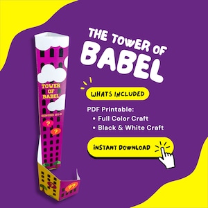 TOWER OF BABEL Bible Craft for Sunday School Activity for Homeschool Printable Bible Craft Lesson on Miracle of Jesus Pop Up Printable Craft