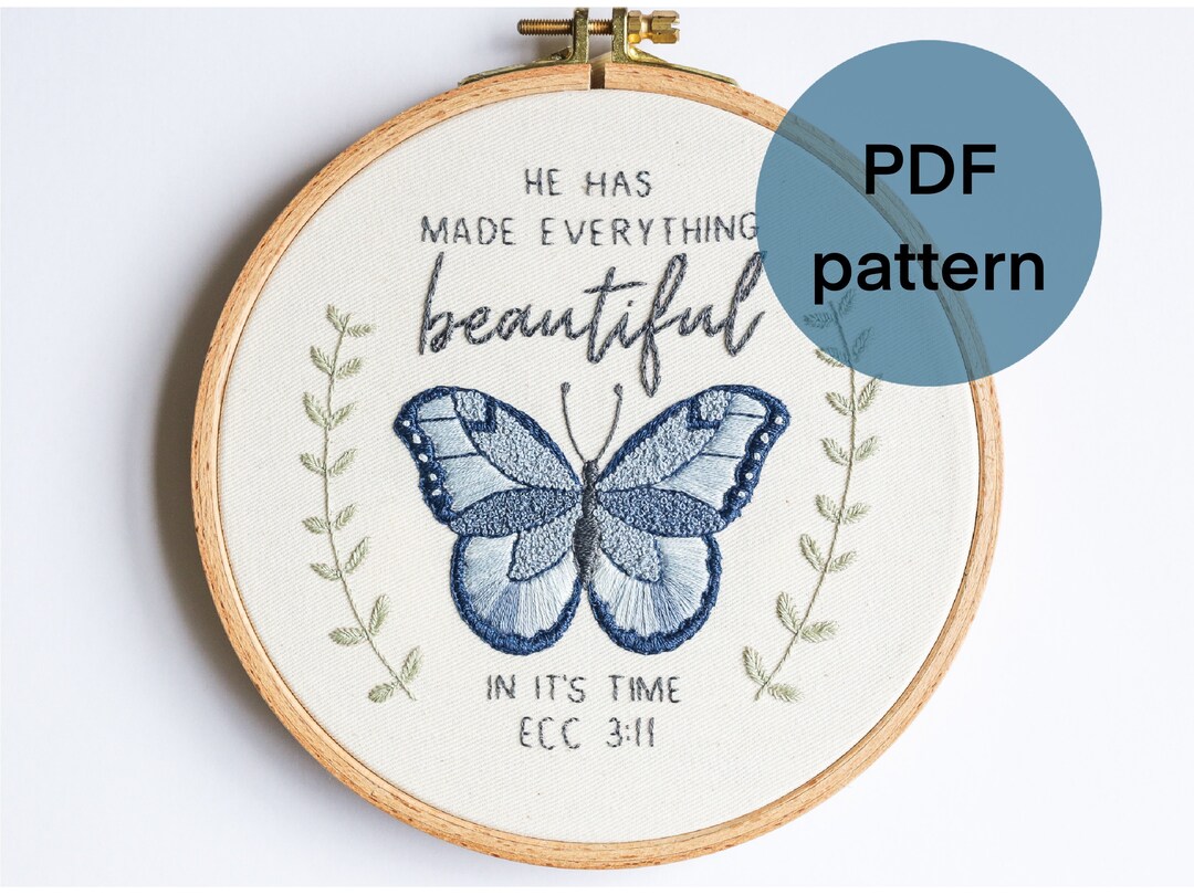 Butterfly Bible Verse Religious Hand Embroidery Pattern, Beginner ...