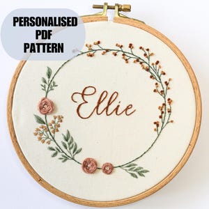 Wildflower Custom Baby Name Sign Embroidery Pattern, Native floral wreath Hoop Art, Personalised Digital PDF, Nursery birth announcement