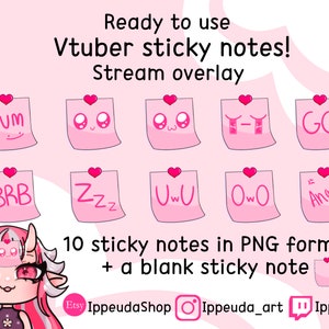 11x Pink Heart Sticky Note-activa |Vtuber | PNGtuber | Streamer | VRoid | Veadotube | Twitch | Stroom | Bezit