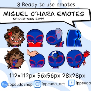 Miguel O&#39;Hara Twitch Emotes | Spiderman 2099 |Vtuber | PNGtuber | Streamer | Vroid | Veadotube | Twitch | Stream | Discord | Asset