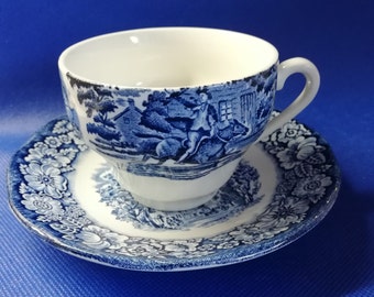 enoch Wedgewood Tasse Paul Revere mit Liberty Blau Historische koloniale alte Kirchenszenen Untertasse