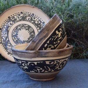 Handmade Pottery Salad Bowl, Floral Print Ceramic Bowl, Housewarming Gift