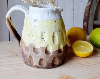 Handmade Ceramic Jug, Bright Yellow Pottery, Ukrainian Glazed Serving Jug