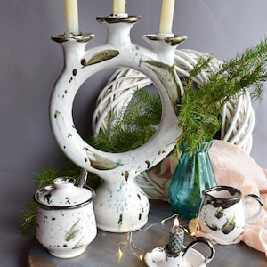 Exquisite Trinity Candlestick, White Ceramic Candlestick,  Minimal Pottery Candlestick Holder, Decor for the interior