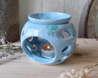 Blue Aroma Lamp, Ukrainian pottery, Openwork  Pottery Aroma Lamp, Wax Melts and Essential Oils, Wax Melt Burner, Aromatherapy