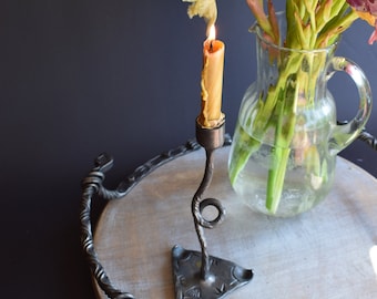 Hand forged candle holder for housewarming decor, Minimalist candle holder, Forged standing type candlestick