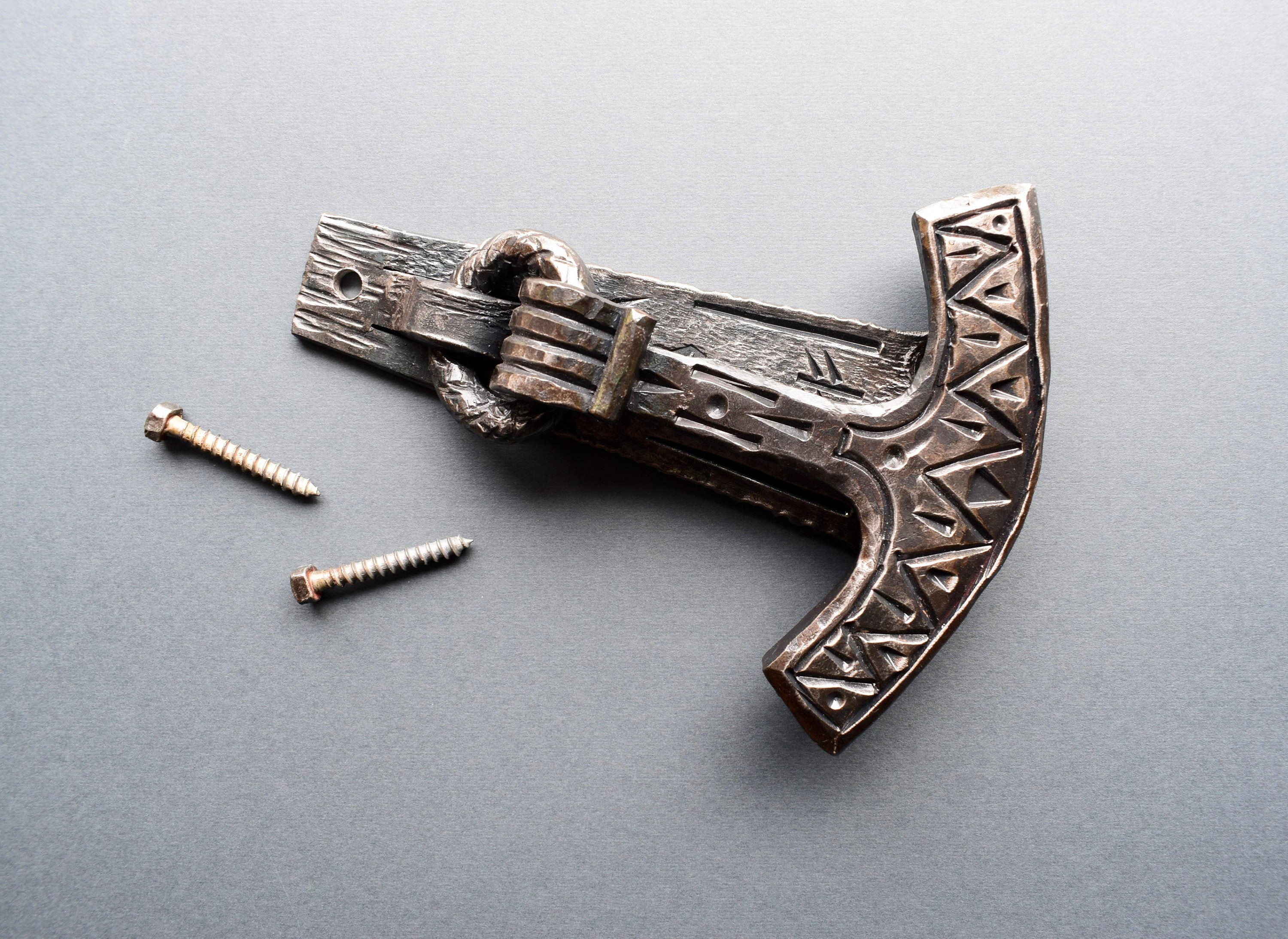 Wrought Iron Viking Hand Knocker, Thor's Hammer, Rustic Door Knocker ...